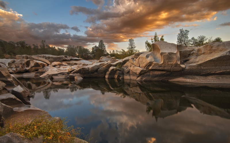 Kern, 1080P, Valley, photo, gray, beside, body, Isabella, United, Rocks, water, rock, States, Lake, River, formation, Dusk
