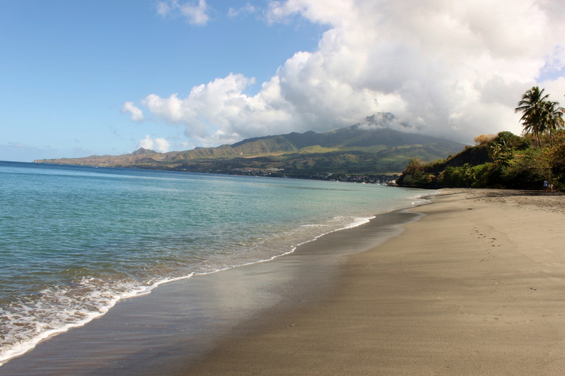 mountain, sand, beach, scenics - nature, cloud - sky, sky, water, Mount Pelee, 4K, non-urban scene, seashore, no people, sea, land, day, Martinique, tranquility