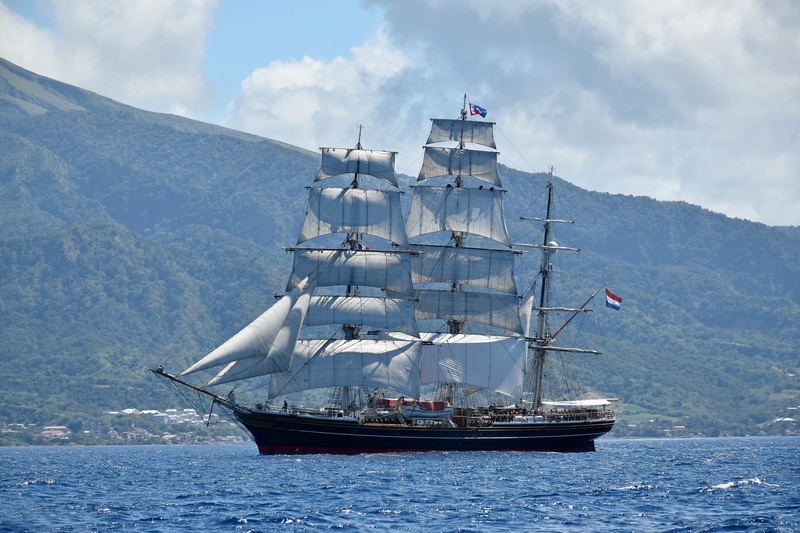 sailboat, Martinique, The Caribbean sea, 1080P, sea, sails, mountains