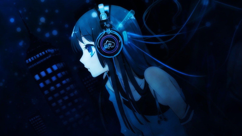 noite, fones, music, azul, cabelo, 1080P