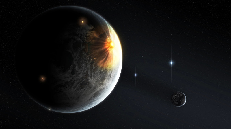 planet - space, space, simple background, planet earth, eclipse, science, star - space, sphere, astronomy, orbiting, universe, 2K, moon, planet, no people