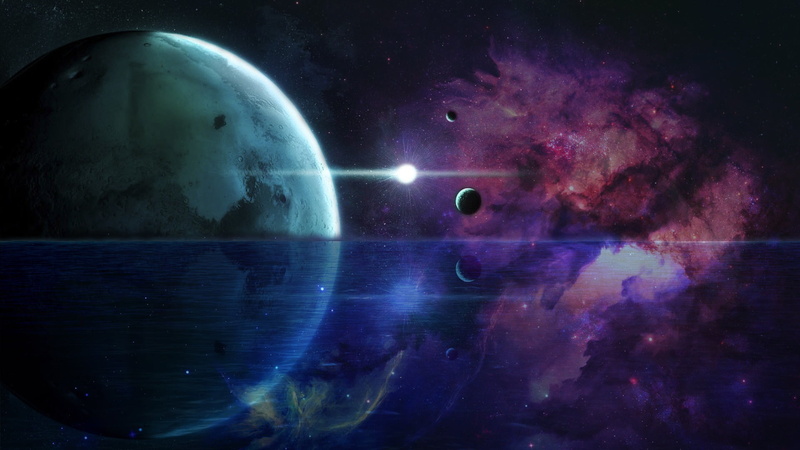 purple, digital art, eclipse, 1080P, technology, tank, sky, astronomy, space exploration, dark, star - space, nature, planet earth, space, mystery, fish