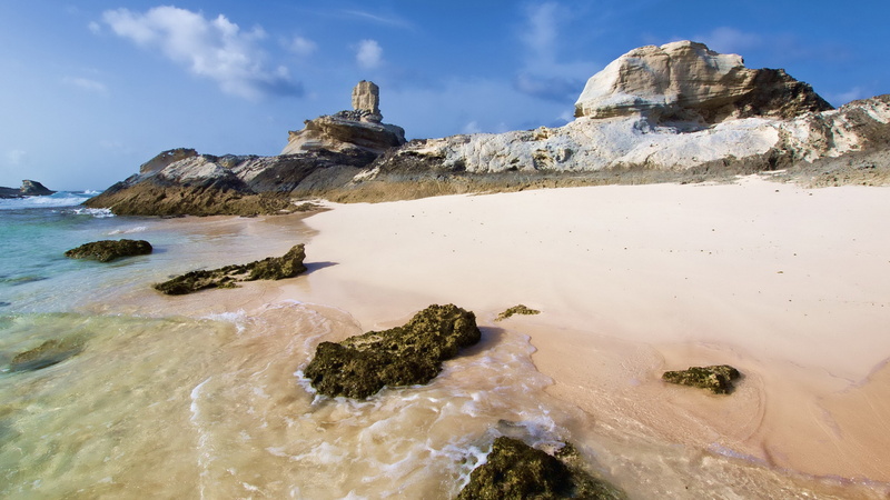 tranquility, water, rock, sea, eroded, day, scenics - nature, beach, land, idyllic, rock formation, rock - object, beauty in nature, mountain, 4K, sky