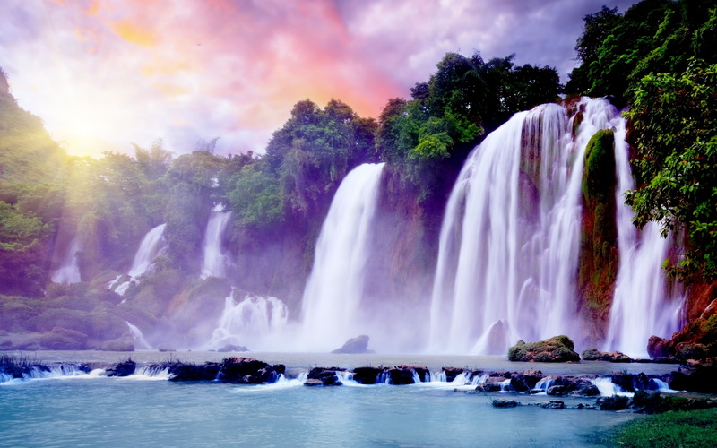 scenics - nature, Scenery, flowing, grass, outdoors, Nature, running water, flowing water, splashing, waterfall, tourism, travel destinations, sky, play