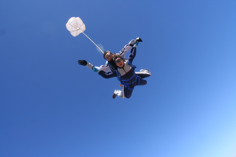 glasses, 2K, the sky, pilote chute, container, parachute, skydivers, tandem, parachuting, extreme sports, blue