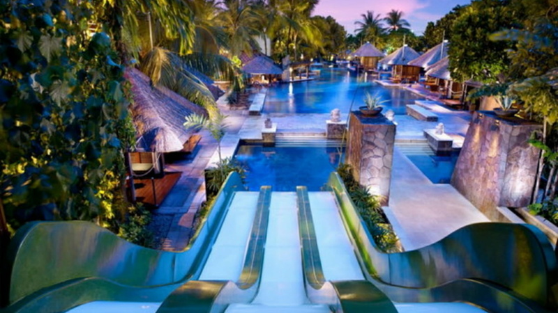 resort, palm tree, water park, pool, 1080P, tourism, tourist resort, trip, nature, vacations, chute, tree, water, outdoors, luxury, swimming pool, hotel