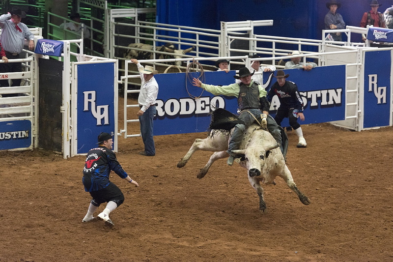 motion, full length, arena, usa, 1080P, cowboy, domestic animals, danger, man, bull, animal, real people, people, vertebrate, clown, texas, icon, riding