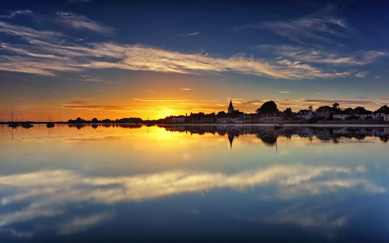harbour, reflection, Bosch, Bosham, england, Chichester Harbour, sunset, water, chichester, 1080P