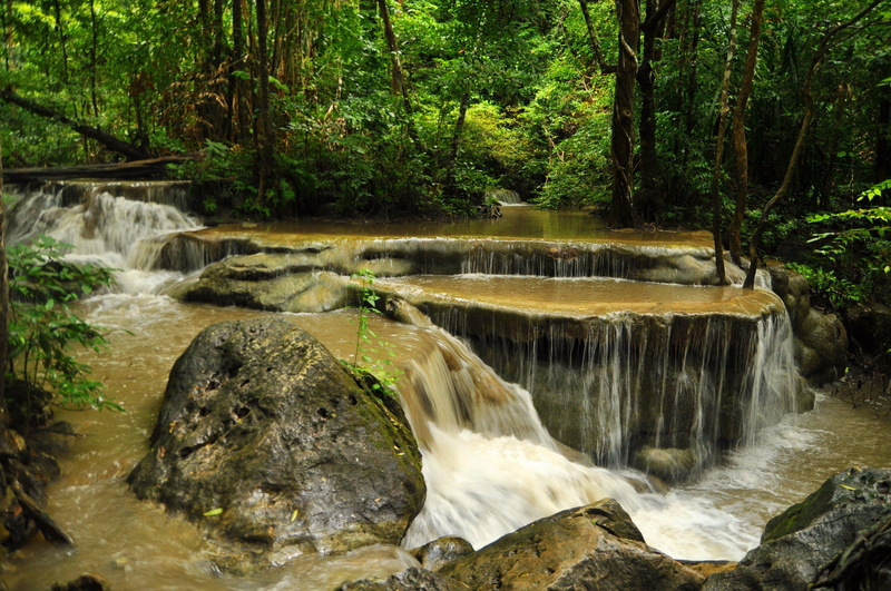 stones, forest, waterfalls, images, 2K, erawan, green, parks, desktop, river, nature, thailand