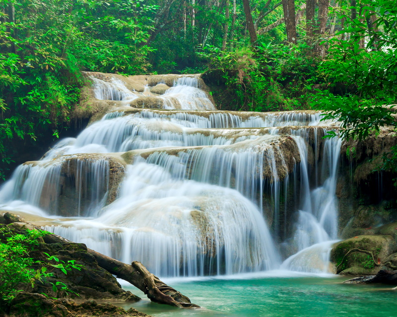 waterfalls, Kanchanaburi, stream, waterfall, 5K, cascade, Thailand, forest, Erawan Waterfall, Erawan