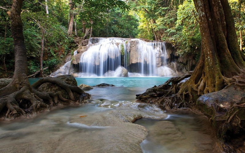 waterfall, national, 2K, thailand, erawan, park