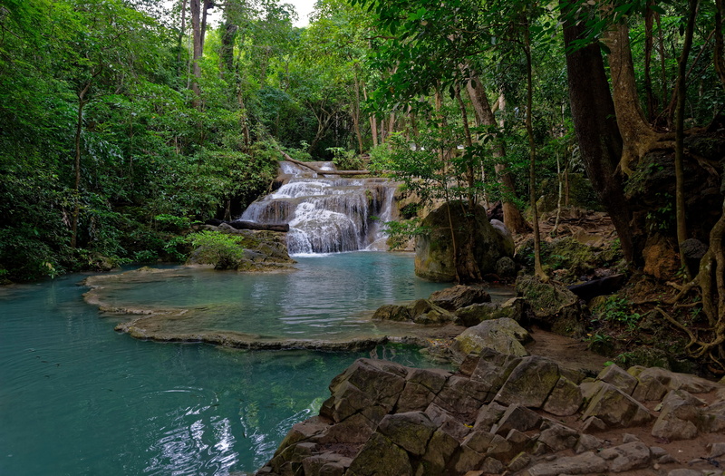 stones, 4K, waterfall, stream, Thailand, Erawan National park