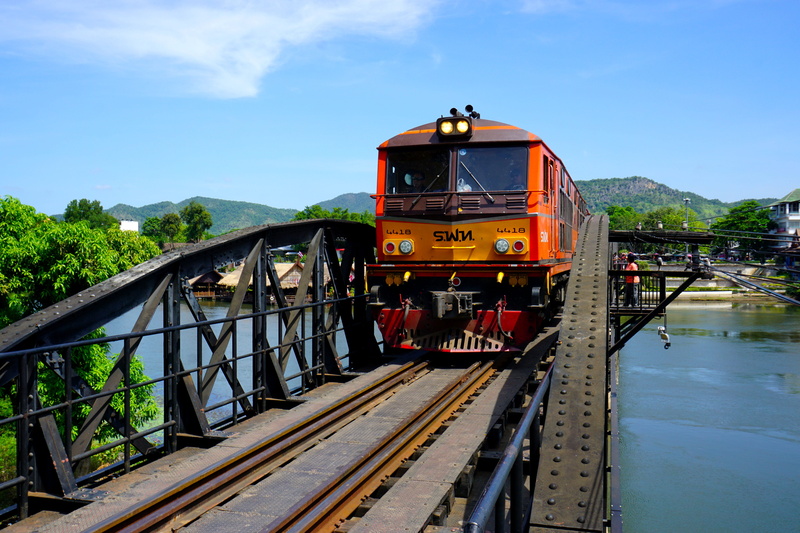 day, bridge, connection, cloud - sky, track, 5K, transportation, water, no people, mode of transportation, architecture, thailand, metal, train track