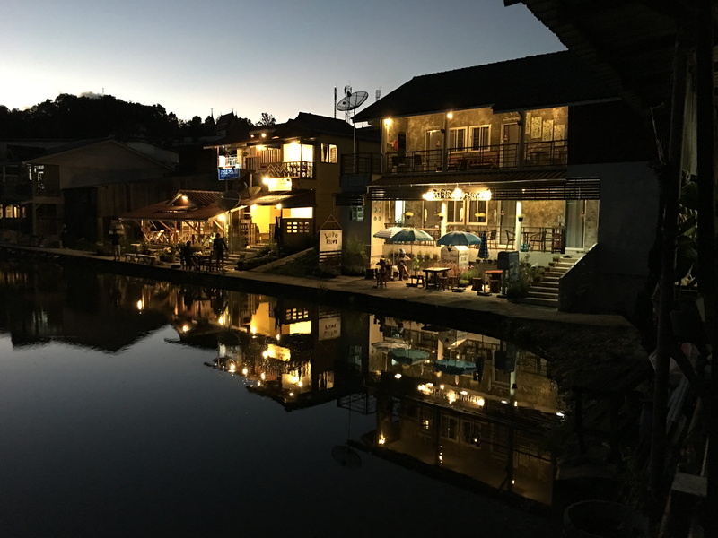 night, waterfront, pilok village, building, e thong, building exterior, river, illuminated, nature, Village, city, reflection, travel Locations, water