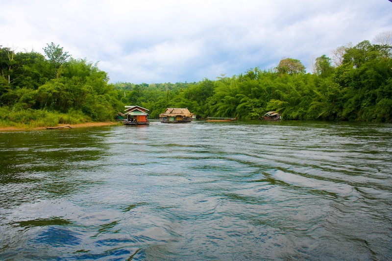 raft, nautical vessel, kanchanaburi, holiday, beauty in nature, tourism, tranquility, day, outdoors, plant, transportation, sky, trip, rafting, green color