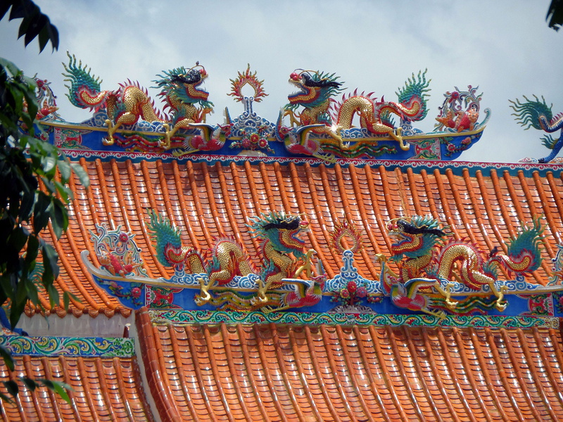 detail, no people, creativity, oriental, kanchanaburi, dragon, temple, carving, chinese, buddhism, statue, building, architecture, sky, thailand, art and craft
