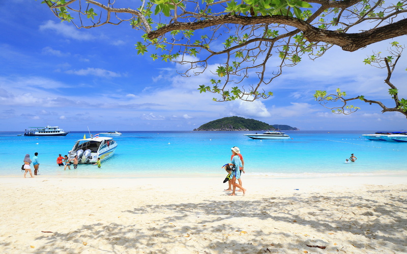 sea, park, horizon over water, group of people, horizon, similan, day, tree, incidental people, photo, thailand, national, sand, nature, beach, hd, sky