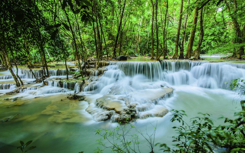 motion, day, desktop, forest, long exposure, falling water, scenics - nature, 2K, waterfall, flowing water, no people, power in nature, land, huay, water