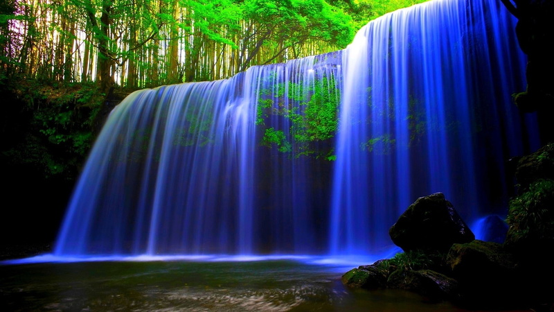 4K, Forest, hd, 1920x1080, Waterfall, Blue, 1080P