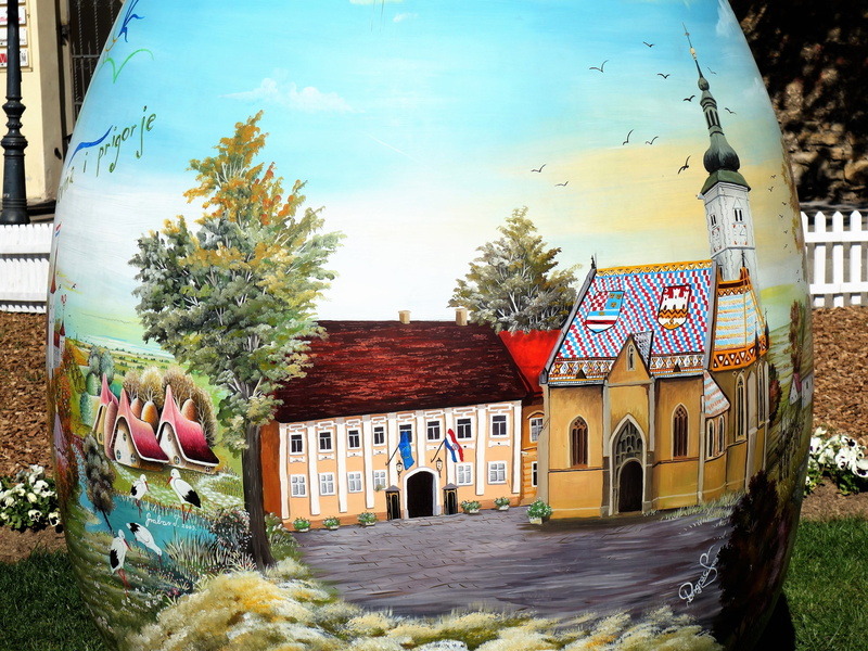 cloud - sky, religion, residential district, house, multi colored, no people, tree, easter egg, art and craft, traditional, sky, building, croatian naive art