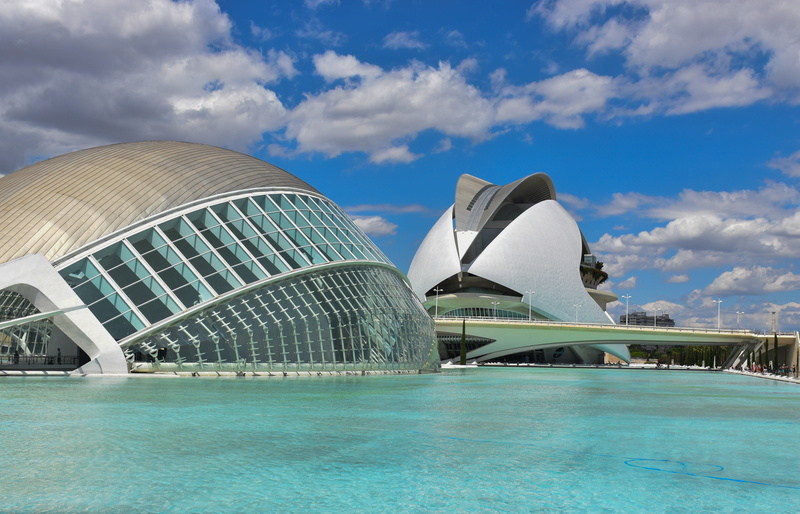 day, city, Architecture, Valencia, 5K, nature, vegetation, bush, dome, arts culture and entertainment, outdoors, no people, metropolis, planetarium, urban