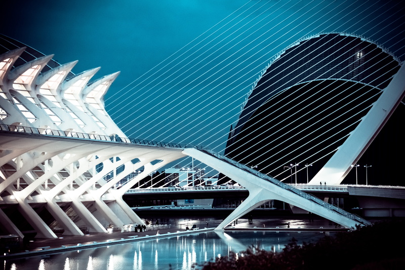 car, transportation, planetarium, office building exterior, sky, night, spain, architecture, skyscraper, black, arch, opera house, solar panels, illuminated