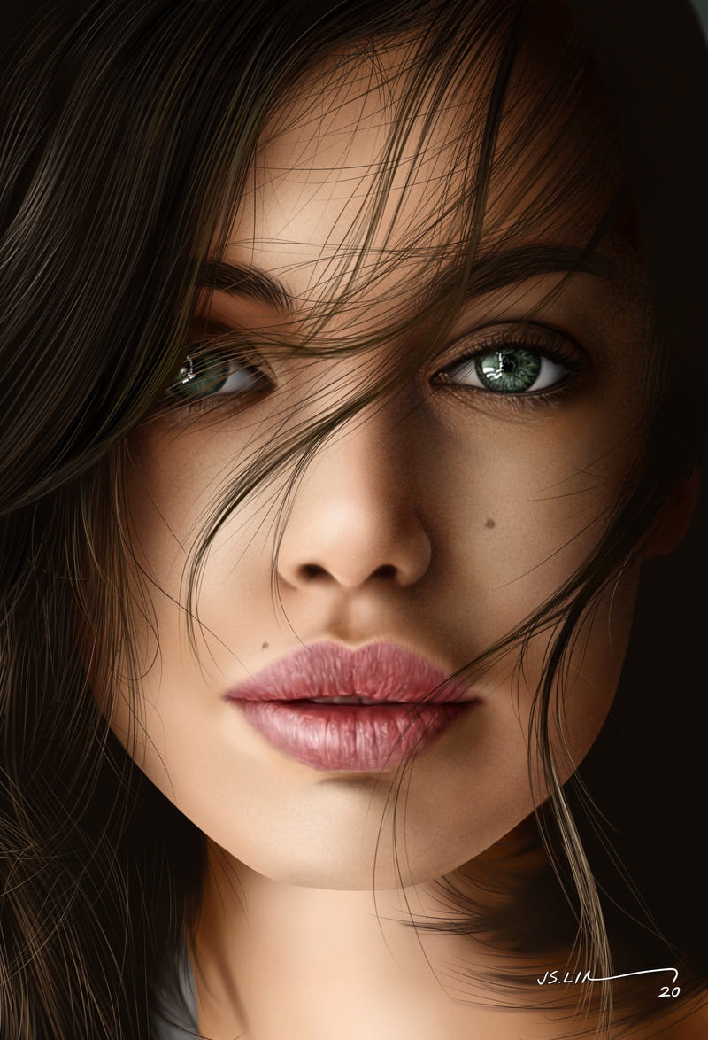 2K, women, realistic, digital painting, drawing, Jinsung Lim, Angelina Jolie, digital art, fan art, artwork