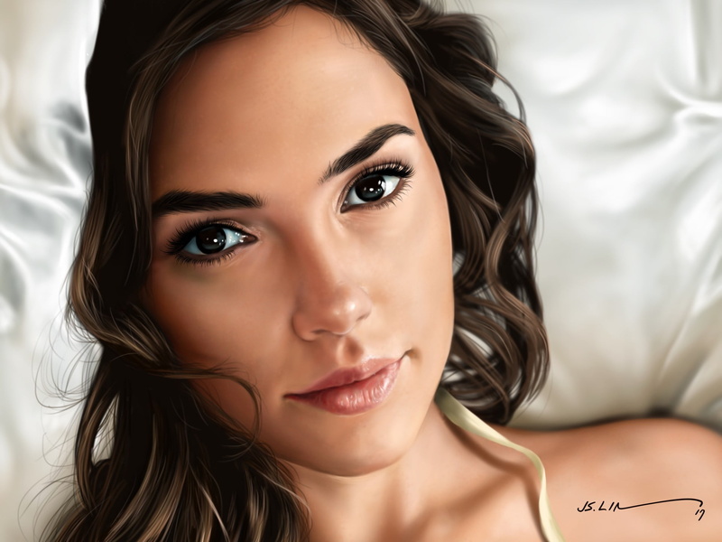 artwork, realistic, digital painting, fan art, digital art, Jinsung Lim, Gal Gadot, women, drawing, 1080P