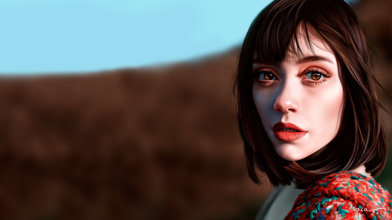 Jinsung Lim, Mary Elizabeth Navarro, face, painting, digital art, realistic, 4K