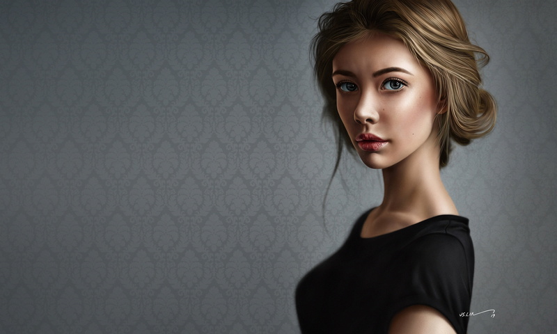 Look, Art, Hair style, Portrait, Brown hair, Jinsung Lim, Figure, Face, Minimalism, by Jinsung Lim, 4K, Eyes, Illustration, Girl, Lips