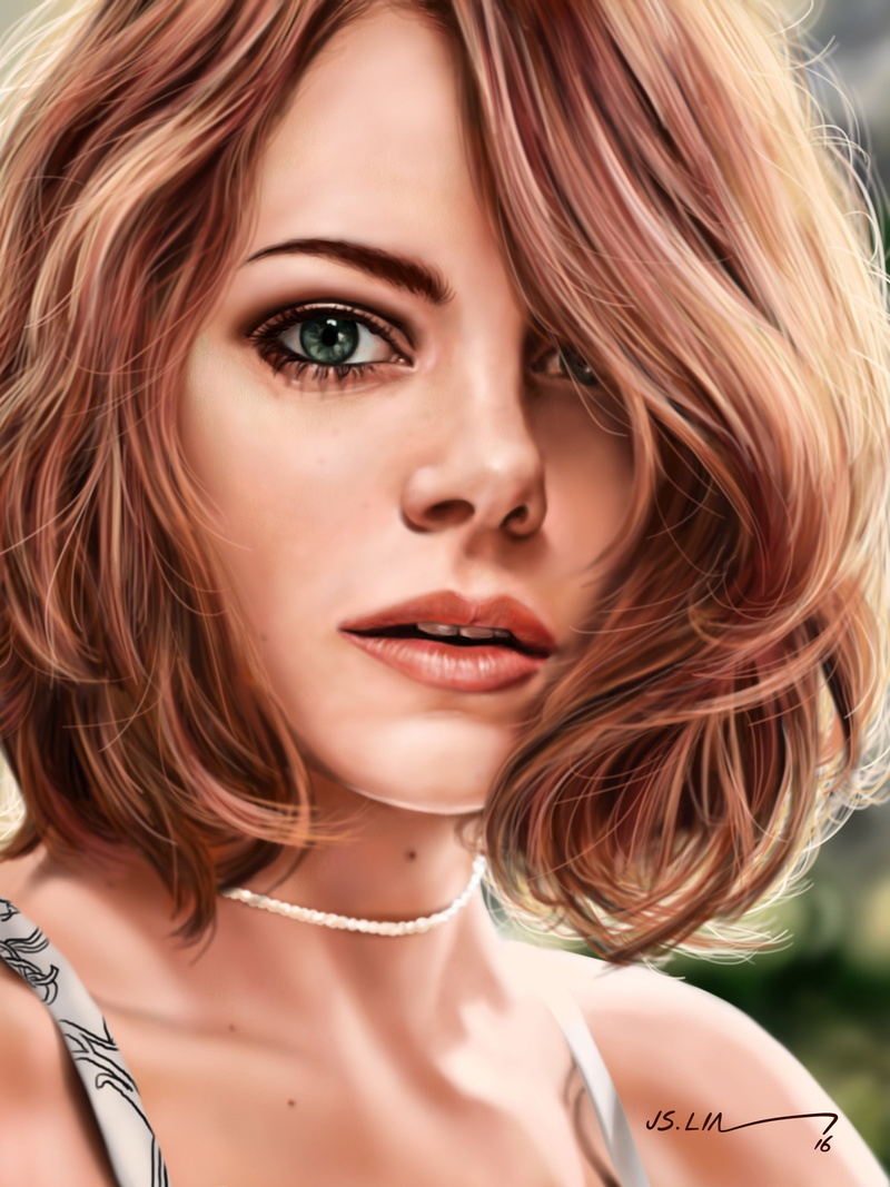 artwork, fan art, Jinsung Lim, Emma Stone, women, drawing, 2K, realistic, digital painting, digital art
