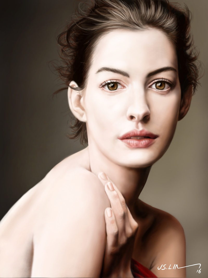 Jinsung Lim, artwork, Anne Hathaway, 2K, digital art, drawing, realistic, fan art, digital painting, women