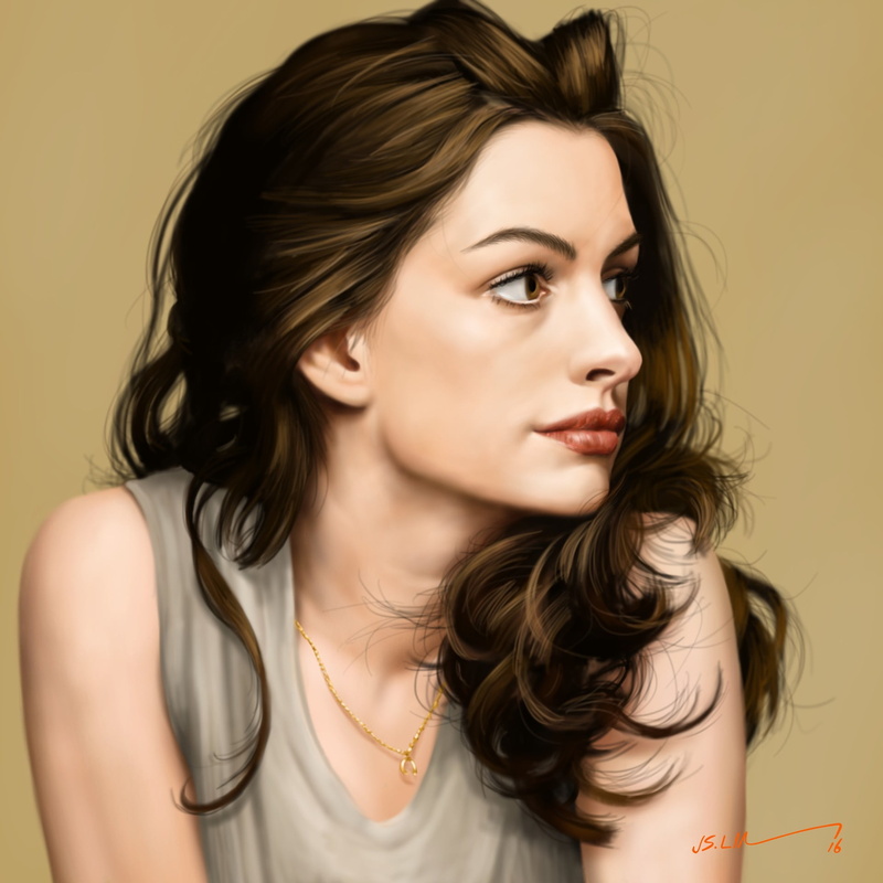 Jinsung Lim, artwork, realistic, fan art, Anne Hathaway, drawing, 1080P, women, digital painting, digital art