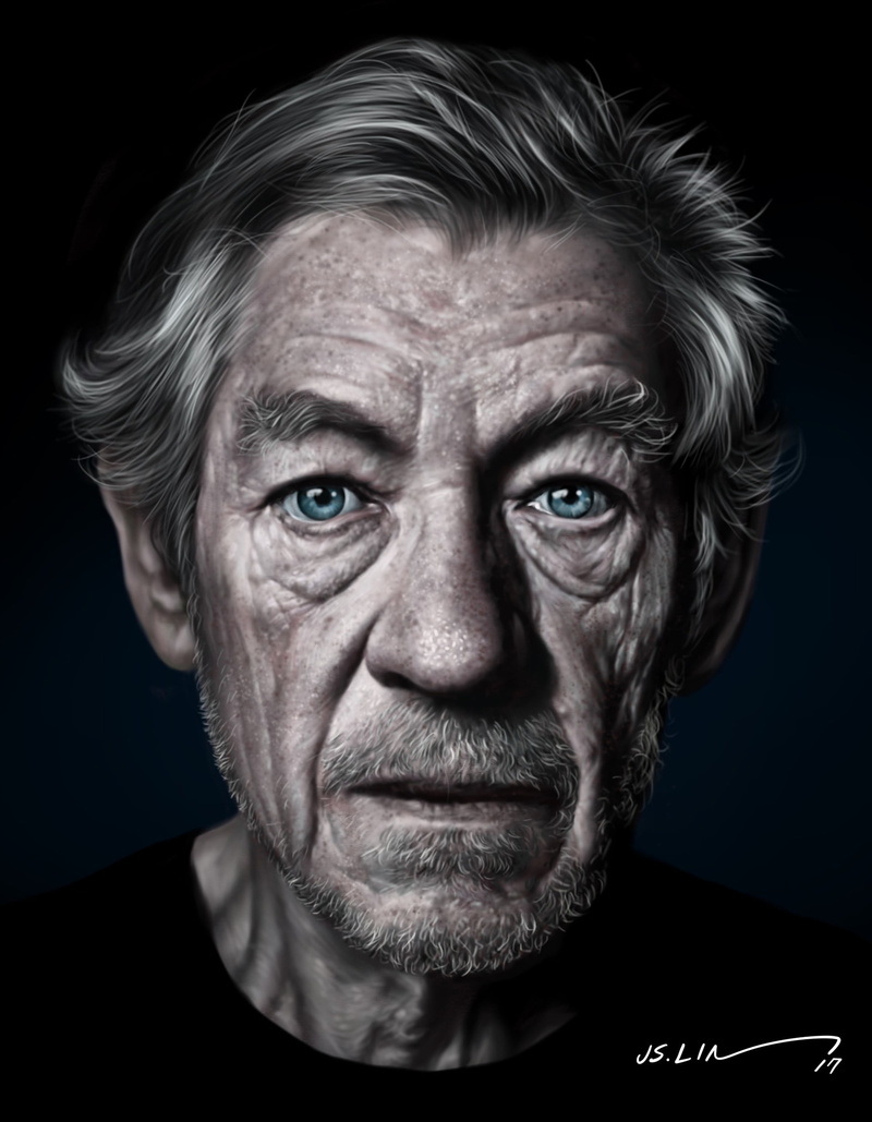 drawing, 1080P, Ian McKellen, Jinsung Lim, digital art, artwork, fan art, digital painting, realistic