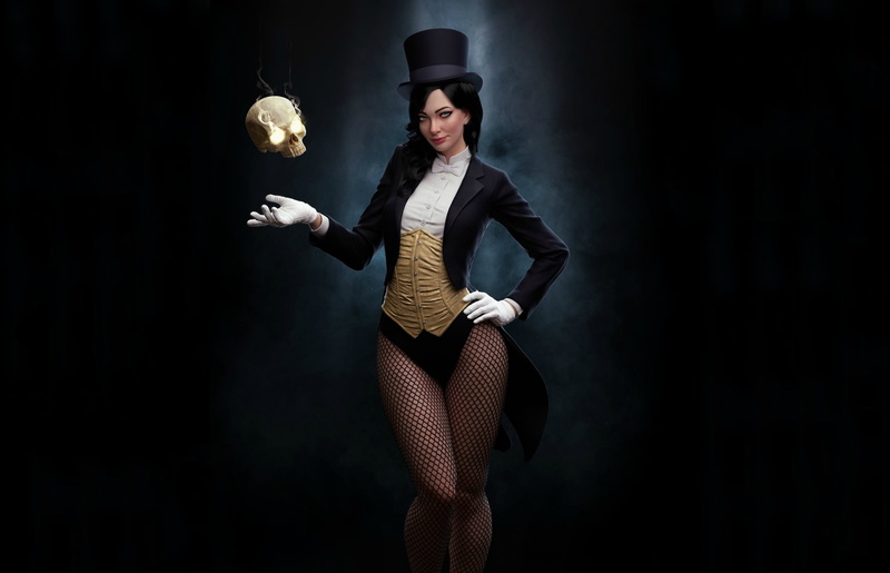 beautiful woman, girl, hat, studio shot, portrait, cylinder, pose, emotion, Zatanna, black, standing, woman, cardigan, black background, young adult, s