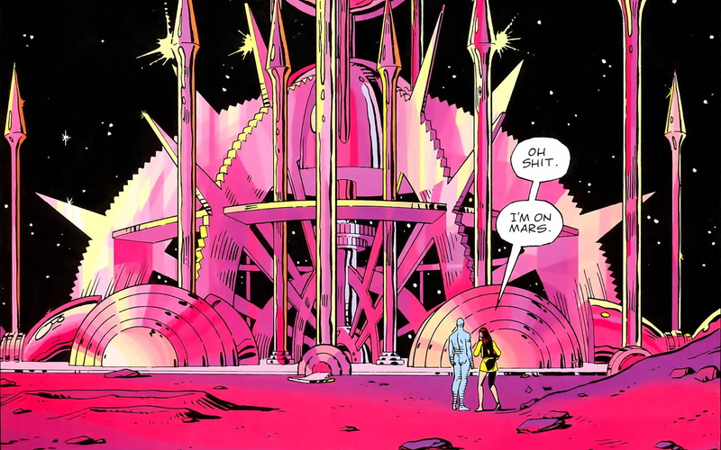 Mars, illustration, comic art, Dr. Manhattan, space, pink, Silk Spectre, drawing, 1080P, comic books, Watchmen (movie), Watchmen