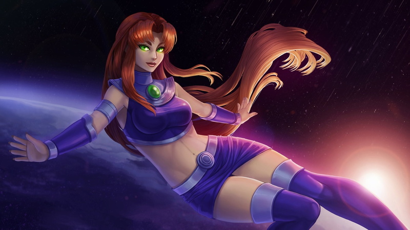 1080P, Red Hair, Long Hair, Teen Titans, DC Comics, Starfire, Comics, Green Eyes, Starfire (DC Comics), Girl