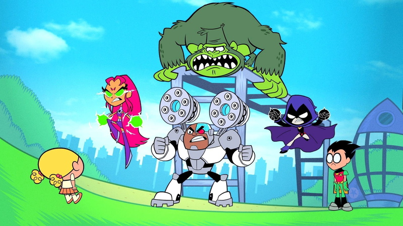 child, Cyborg (DC Comics), sky, group of people, Teen Titans, men, Raven (DC Comics), plant, Starfire (DC Comics), tree, senior adult, males, communication