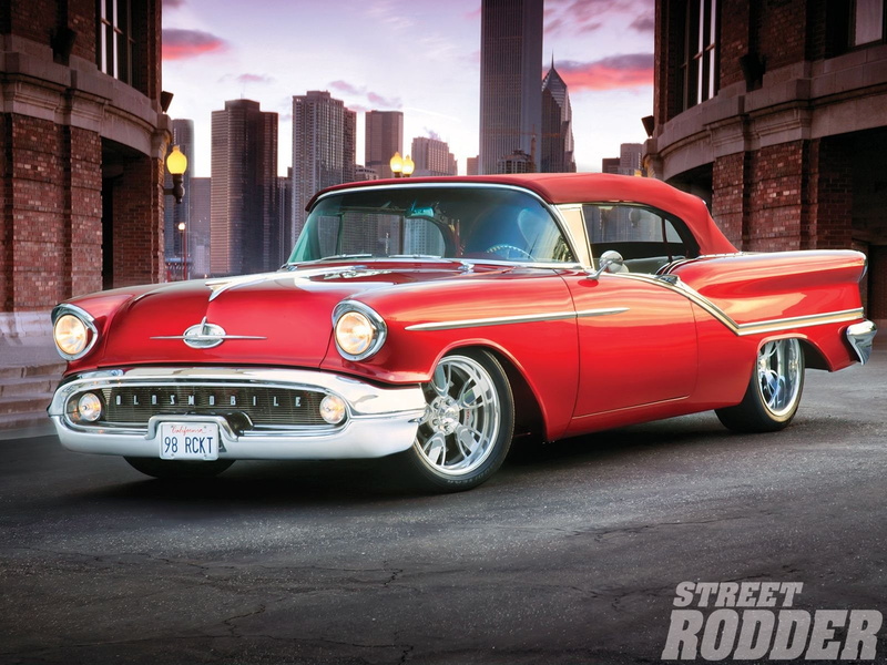 720P, starfire-98, cars, oldsmobile, red, convertible, 1957
