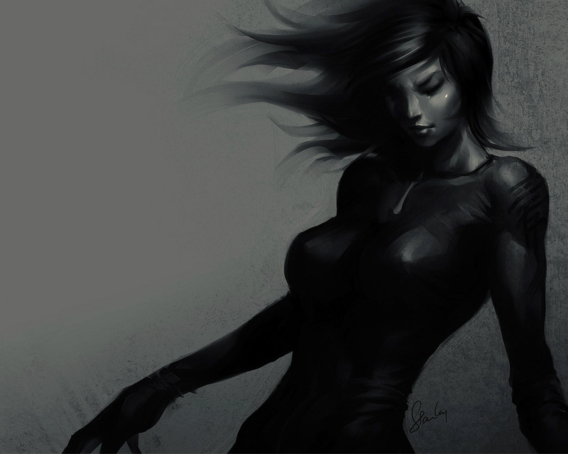 beauty, girl, black, adult, in motion, Artgerm, dark, women, long hair, digital composite, Stanley Lau, young adult, motion, hair, fashion, gray background