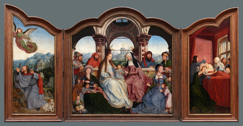 adult, men, 4K, wooden, triptych, sainte anne of à louvain, representation, the past, group of people, art and craft, architecture, mural, ornate, religious