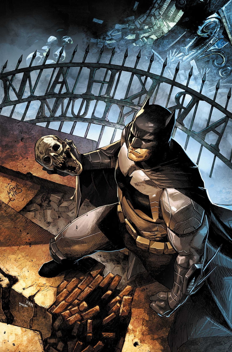 high angle view, indoors, human representation, architecture, sculpture, damaged, male likeness, statue, Batman, wood - material, day, art and craft, Batman Eternal