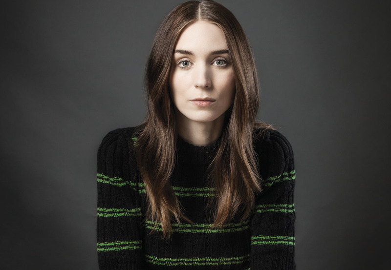 sweater, brunette, 720P, Rooney Mara, pink lipstick, actress, green eyes