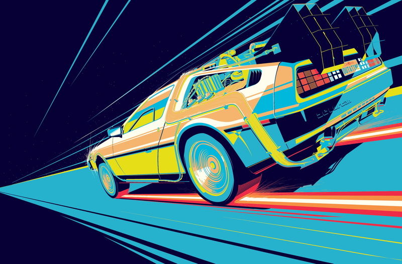DeLorean, Time Machine, cyan, Back to the Future, car, artwork, 1080P, vehicle