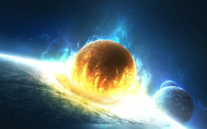 2K, space, planet, collision, flames, lost