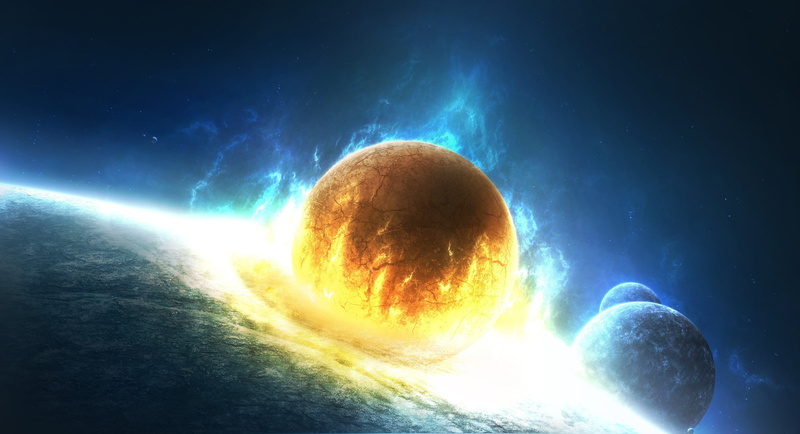 digital composite, science, Lost in Flames, sky, astronomy, 2K, planet earth, night, the explosion, moon, light - natural phenomenon, illuminated, galaxy