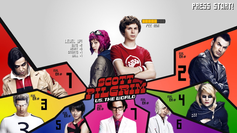 people, men, Matthew Patel, Gideon Graves, text, arts culture and entertainment, Jason Schwartzman, Scott Pilgrim vs. the World, portrait, Brandon Routh