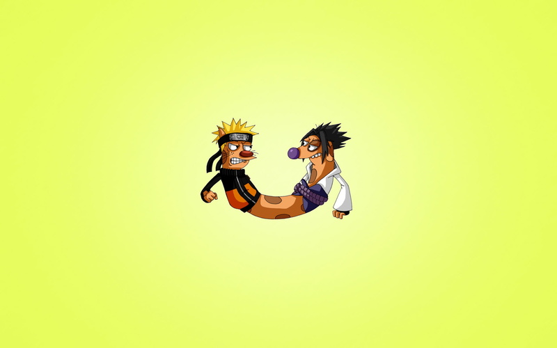 minimalism, naruto, illustration, cat and dog, Kotopes, the trick, sasuke, 1080P, CatDog