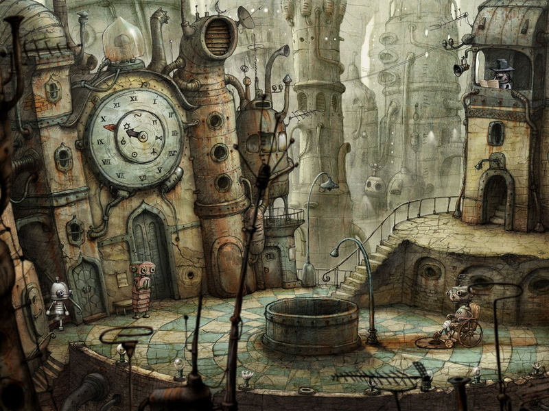 720P, clock, wheelchair, robots, clocks, machinarium, tower