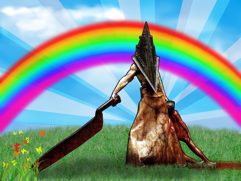 head, 480P, entertainment, grass, playstation, pyramid head, Games, pyramid, art, Flowers, hd, machete